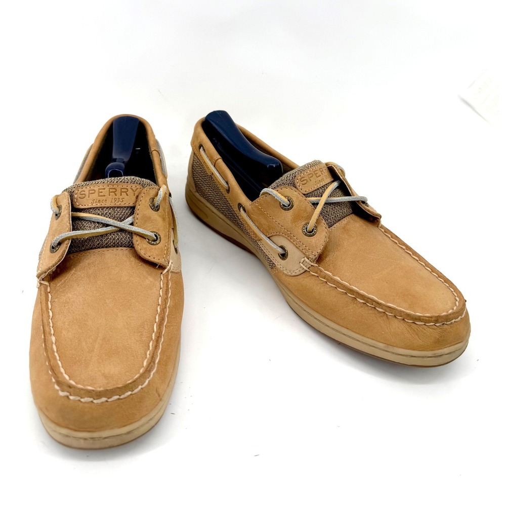 Sperry Boat Shoes Womens 9.5 Tan Leather Mesh Memory Foam Comfort Nautical